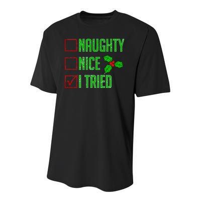 Naughty Nice I Tried Christmas Youth Performance Sprint T-Shirt