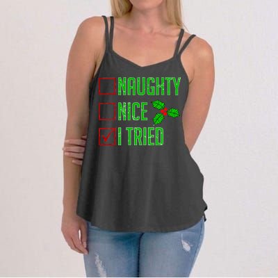 Naughty Nice I Tried Christmas Women's Strappy Tank