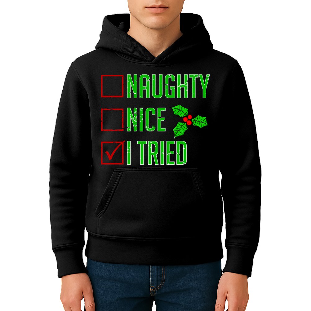 Naughty Nice I Tried Christmas Kids Hoodie