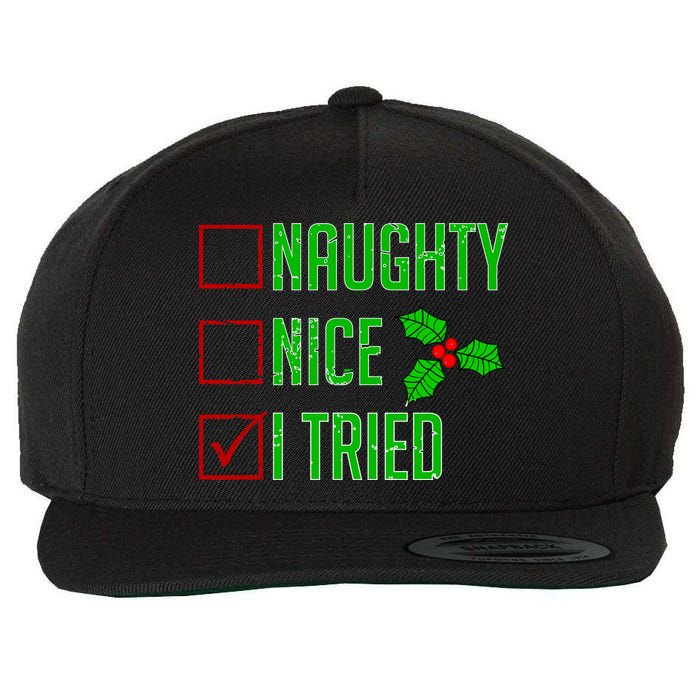 Naughty Nice I Tried Christmas Wool Snapback Cap