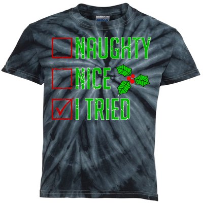 Naughty Nice I Tried Christmas Kids Tie-Dye T-Shirt