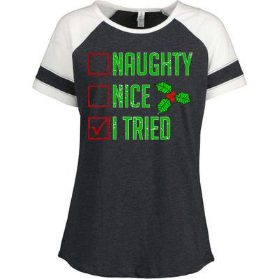 Naughty Nice I Tried Christmas Enza Ladies Jersey Colorblock Tee