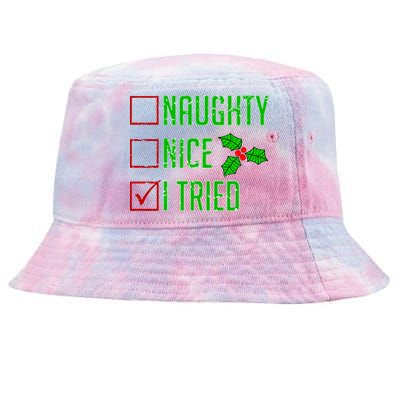 Naughty Nice I Tried Christmas Tie-Dyed Bucket Hat