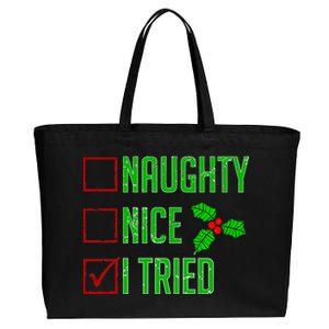 Naughty Nice I Tried Christmas Cotton Canvas Jumbo Tote