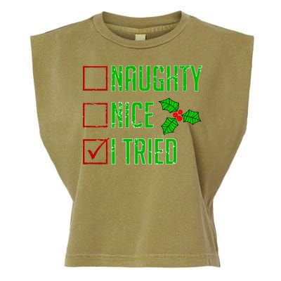 Naughty Nice I Tried Christmas Garment-Dyed Women's Muscle Tee