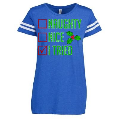 Naughty Nice I Tried Christmas Enza Ladies Jersey Football T-Shirt