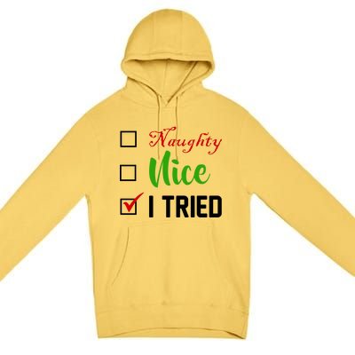 Naughty Nice I Tried Funny Xmas Premium Pullover Hoodie