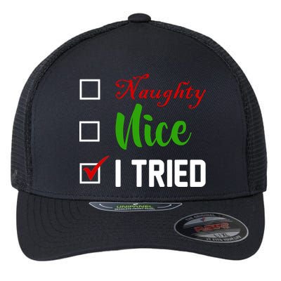 Naughty Nice I Tried Funny Xmas Flexfit Unipanel Trucker Cap