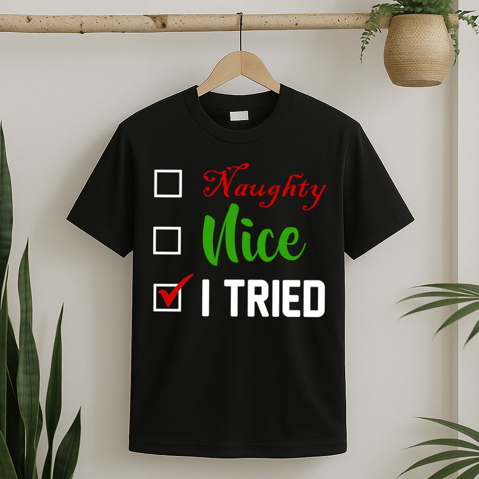 Naughty Nice I Tried Funny Xmas T-Shirt