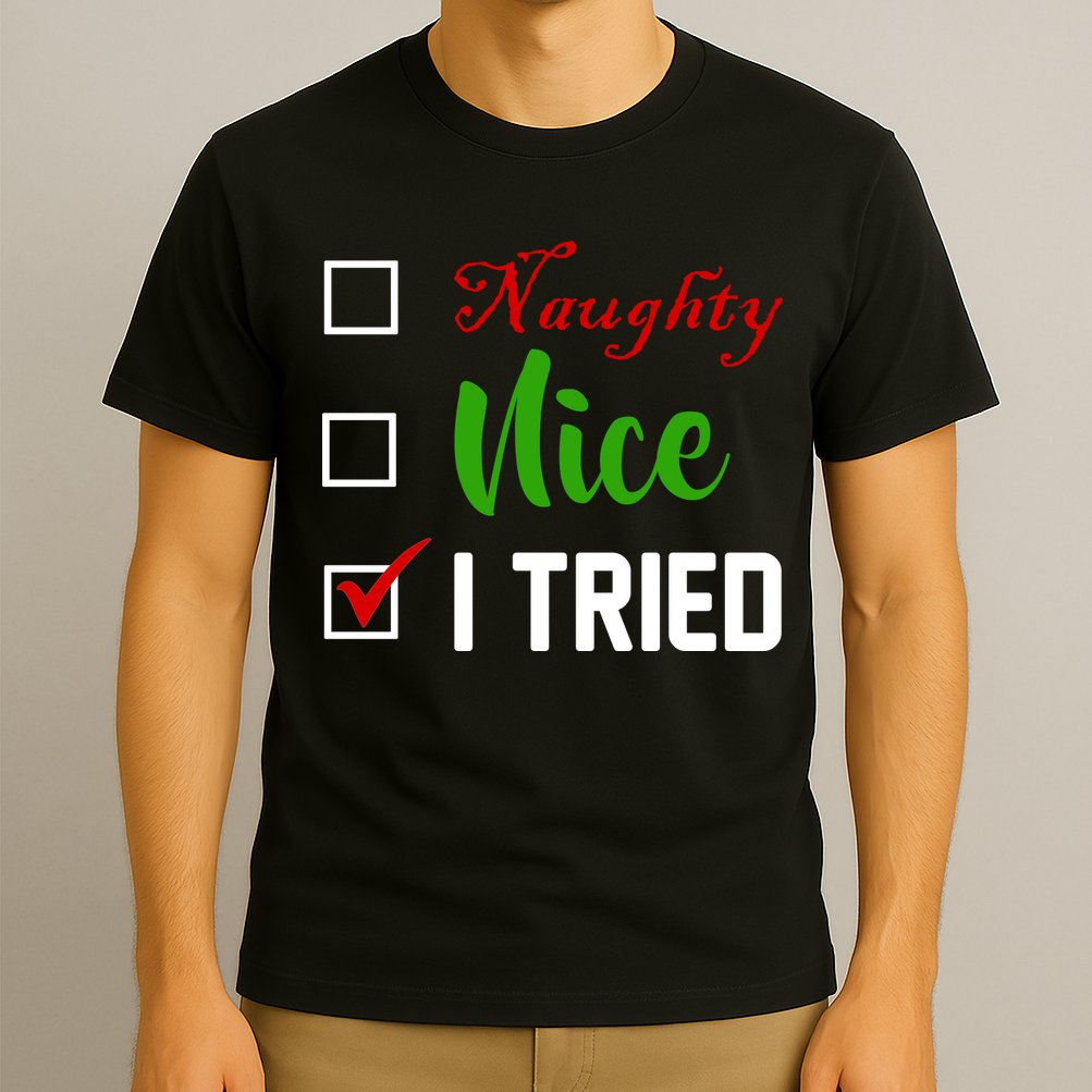 Naughty Nice I Tried Funny Xmas T-Shirt