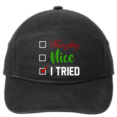 Naughty Nice I Tried Funny Xmas 7-Panel Snapback Hat