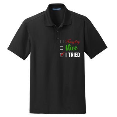 Naughty Nice I Tried Funny Xmas Dry Zone Grid Polo