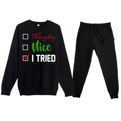 Naughty Nice I Tried Funny Xmas Premium Crewneck Sweatsuit Set