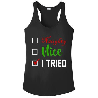 Naughty Nice I Tried Funny Xmas Ladies PosiCharge Competitor Racerback Tank
