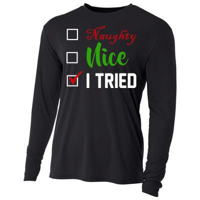 Naughty Nice I Tried Funny Xmas Cooling Performance Long Sleeve Crew