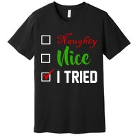Naughty Nice I Tried Funny Xmas Premium T-Shirt