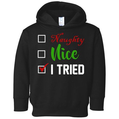 Naughty Nice I Tried Funny Xmas Toddler Hoodie