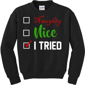 Naughty Nice I Tried Funny Xmas Kids Sweatshirt