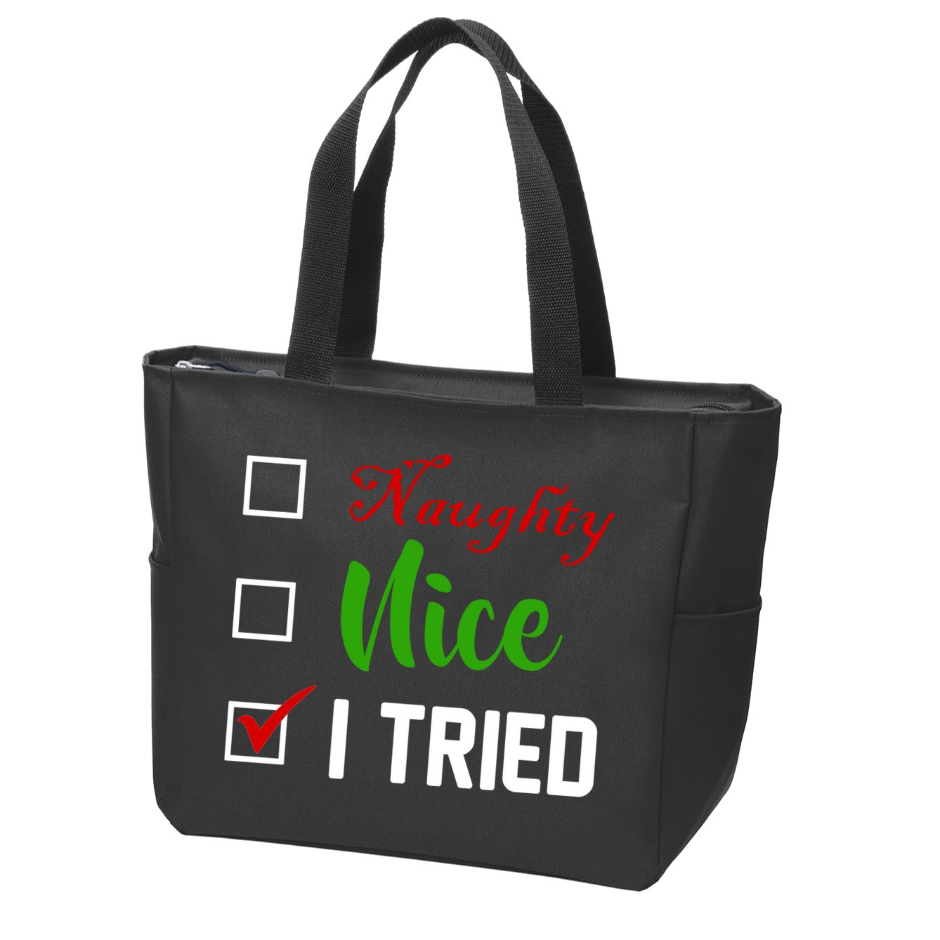 Naughty Nice I Tried Funny Xmas Zip Tote Bag