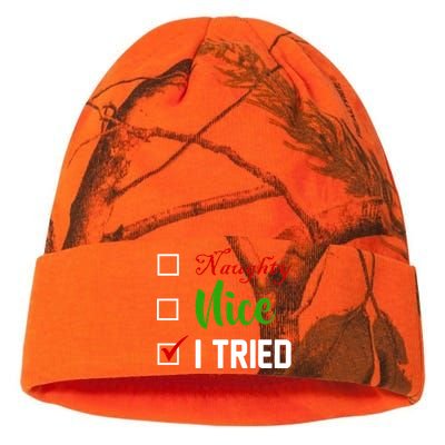 Naughty Nice I Tried Funny Xmas Kati Licensed 12" Camo Beanie