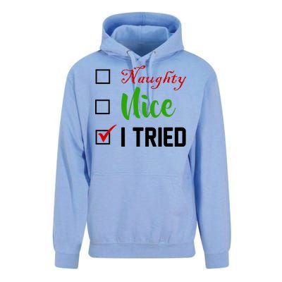 Naughty Nice I Tried Funny Xmas Unisex Surf Hoodie