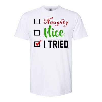 Naughty Nice I Tried Funny Xmas Softstyle® CVC T-Shirt