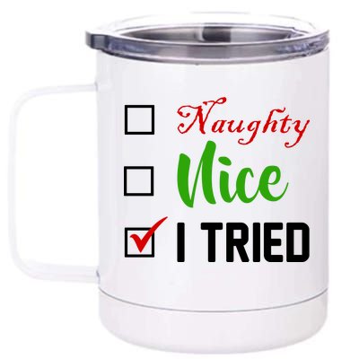 Naughty Nice I Tried Funny Xmas 12 oz Stainless Steel Tumbler Cup