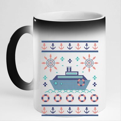 Nautical Ship Boat Ugly Christmas Sweater 11oz Black Color Changing Mug