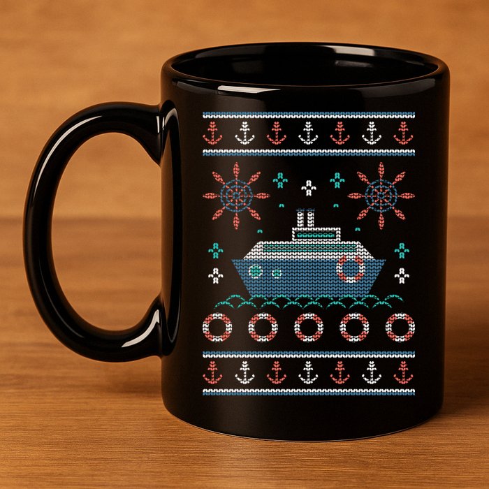 Nautical Ship Boat Ugly Christmas Sweater 11oz C Handle Ceramic Mug