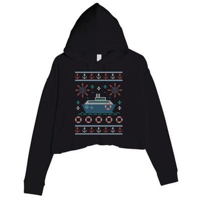 Nautical Ship Boat Ugly Christmas Sweater Crop Fleece Hoodie