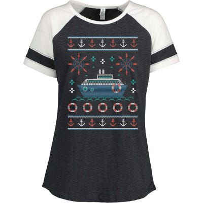 Nautical Ship Boat Ugly Christmas Sweater Enza Ladies Jersey Colorblock Tee