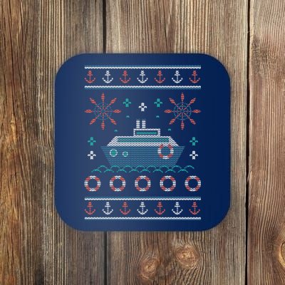 Nautical Ship Boat Ugly Christmas Sweater Coaster