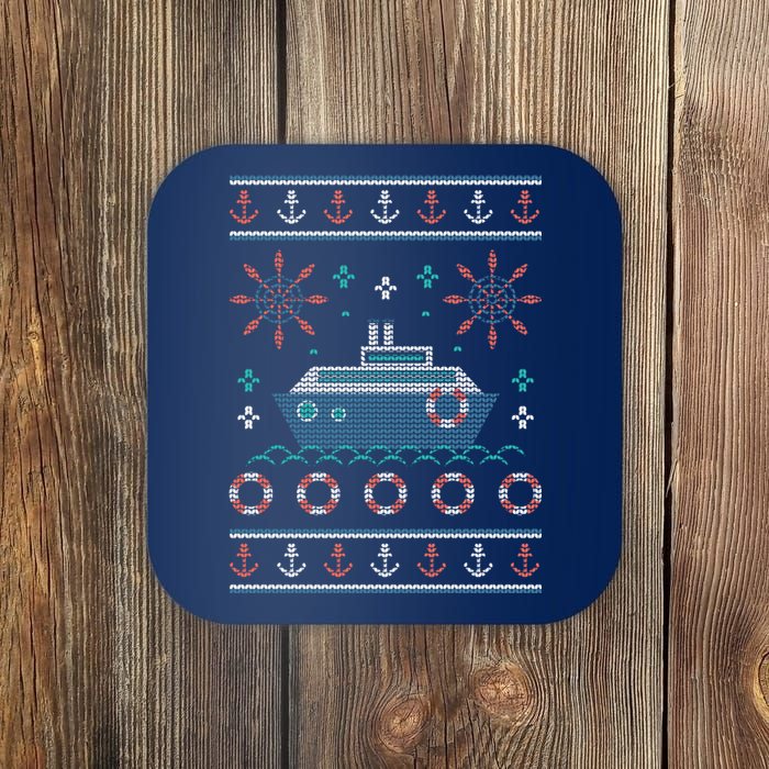 Nautical Ship Boat Ugly Christmas Sweater Coaster