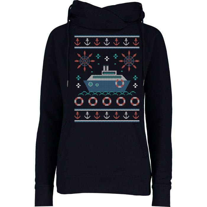 Nautical Ship Boat Ugly Christmas Sweater Womens Funnel Neck Pullover Hood