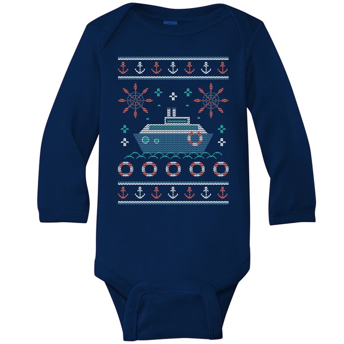 Nautical Ship Boat Ugly Christmas Sweater Baby Long Sleeve Bodysuit