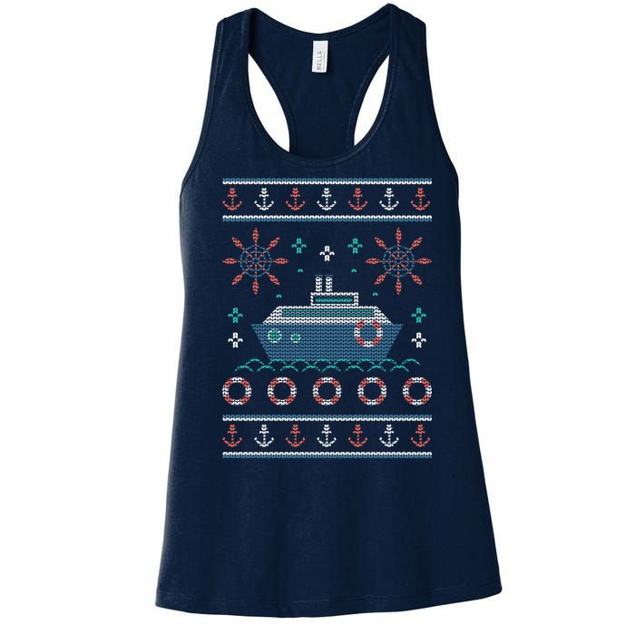 Nautical Ship Boat Ugly Christmas Sweater Women's Racerback Tank