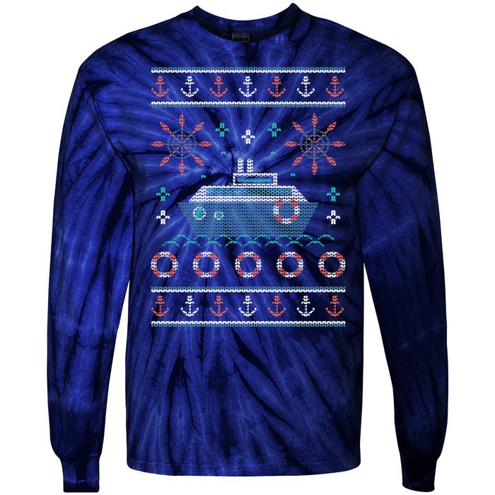 Nautical Ship Boat Ugly Christmas Sweater Tie-Dye Long Sleeve Shirt