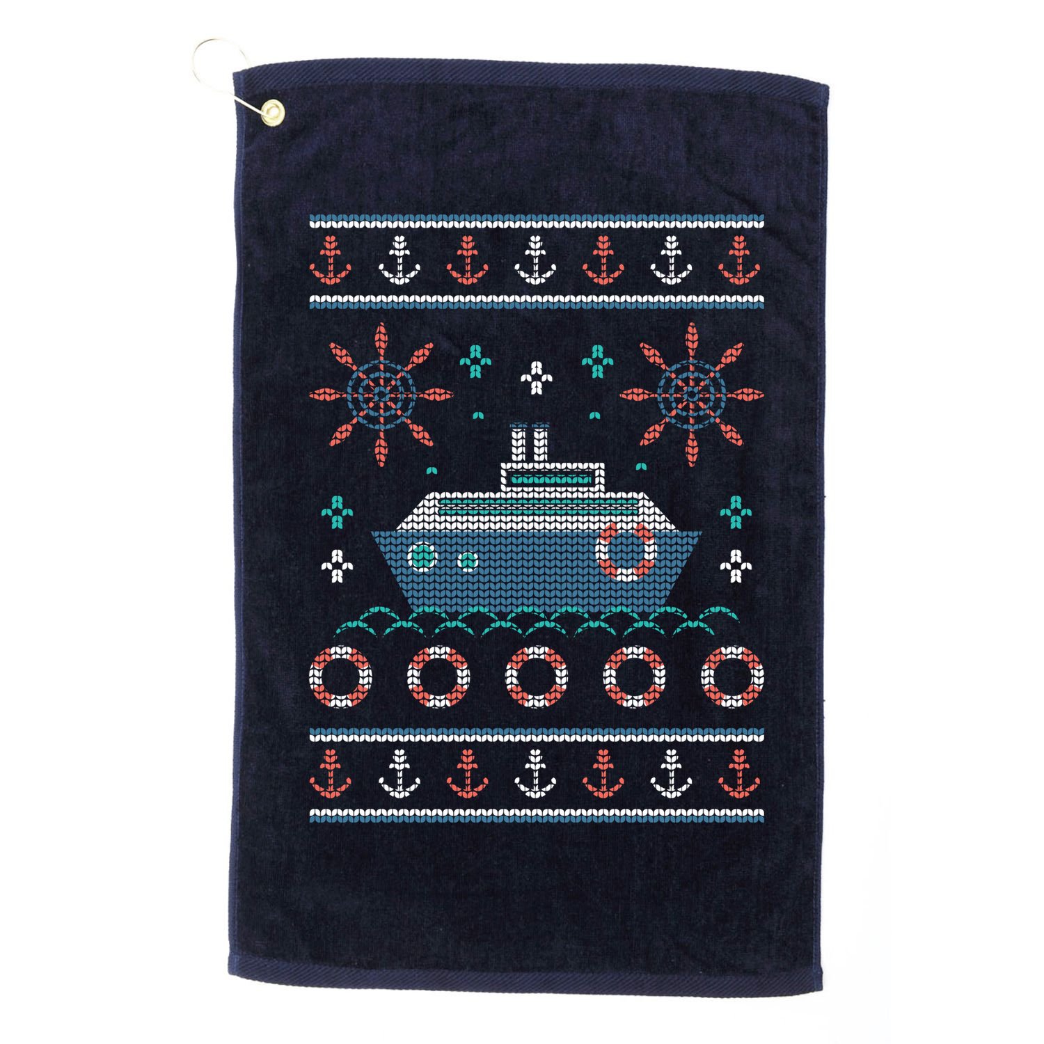 Nautical Ship Boat Ugly Christmas Sweater Golf Towel