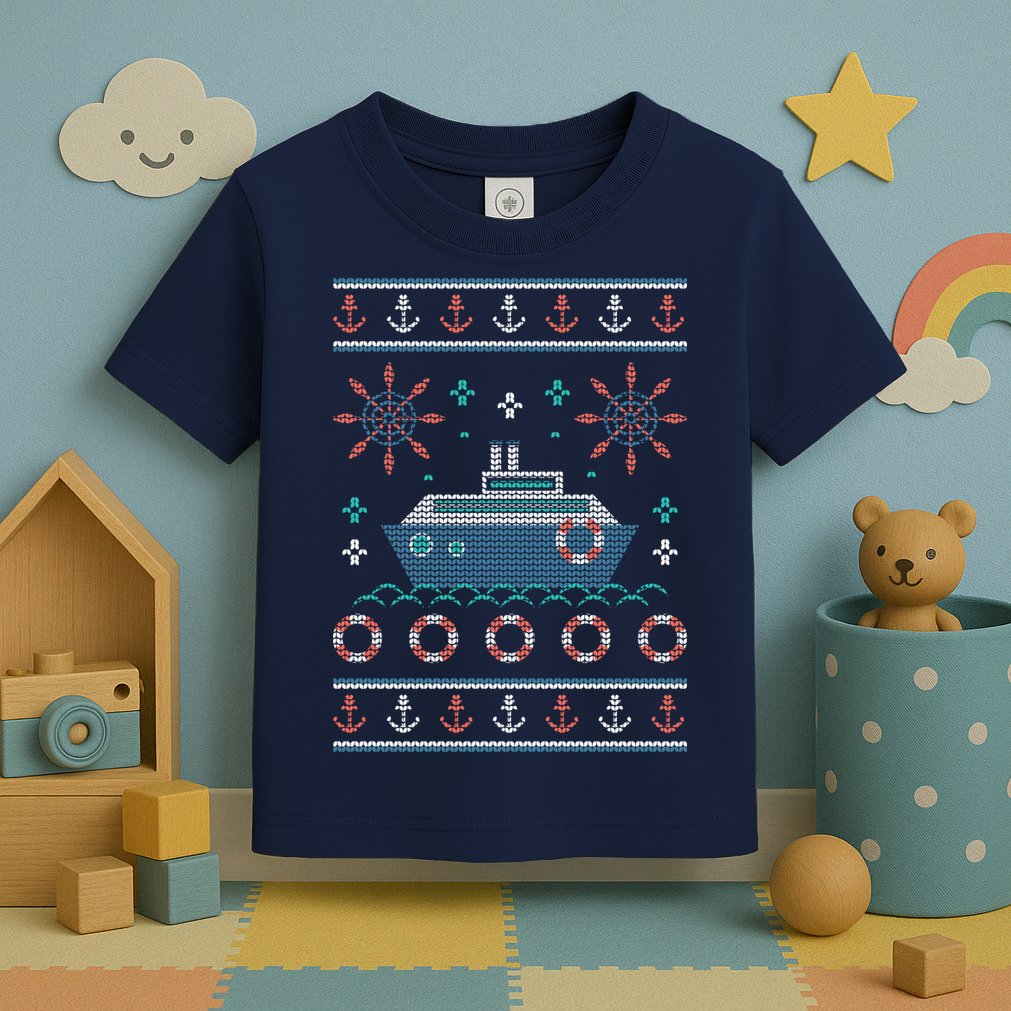 Nautical Ship Boat Ugly Christmas Sweater Toddler T-Shirt