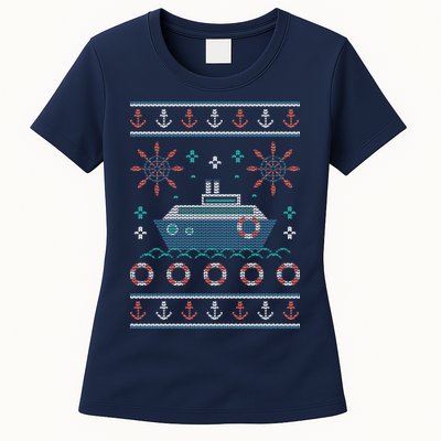 Nautical Ship Boat Ugly Christmas Sweater Womens T-Shirt