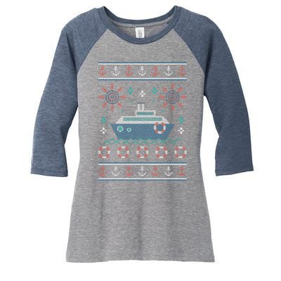 Nautical Ship Boat Ugly Christmas Sweater Women's Tri-Blend 3/4-Sleeve Raglan Shirt