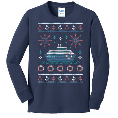 Nautical Ship Boat Ugly Christmas Sweater Kids Long Sleeve Shirt