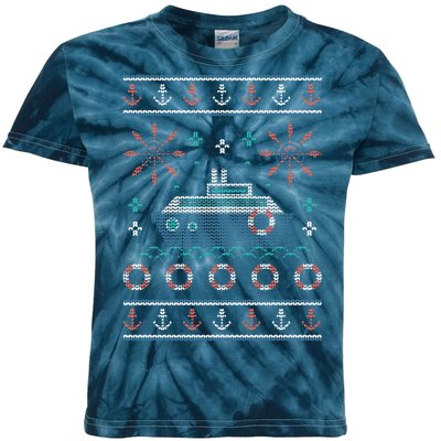 Nautical Ship Boat Ugly Christmas Sweater Kids Tie-Dye T-Shirt