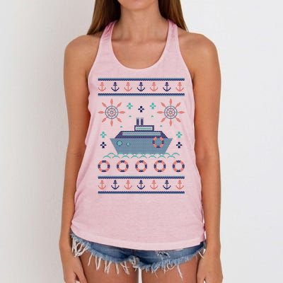 Nautical Ship Boat Ugly Christmas Sweater Women's Knotted Racerback Tank