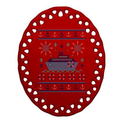 Nautical Ship Boat Ugly Christmas Sweater Ceramic Oval Ornament