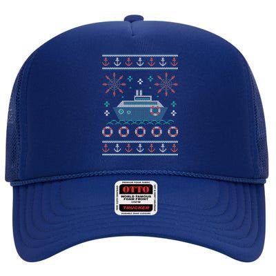 Nautical Ship Boat Ugly Christmas Sweater High Crown Mesh Back Trucker Hat