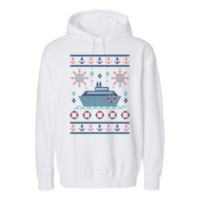 Nautical Ship Boat Ugly Christmas Sweater Garment-Dyed Fleece Hoodie