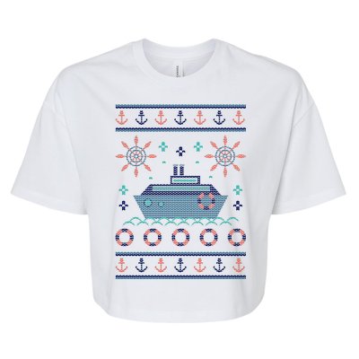 Nautical Ship Boat Ugly Christmas Sweater Bella+Canvas Jersey Crop Tee