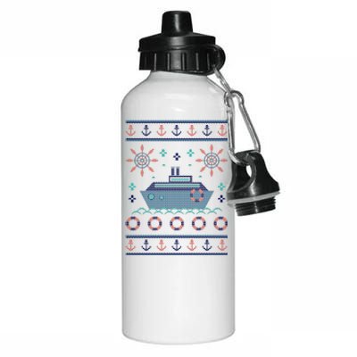 Nautical Ship Boat Ugly Christmas Sweater Aluminum Water Bottle