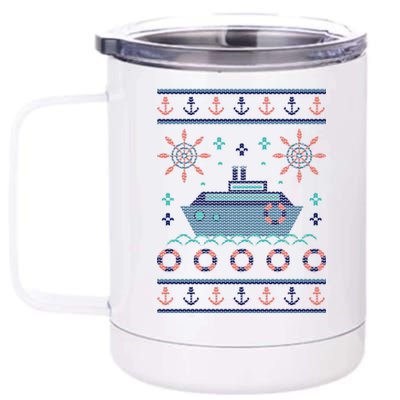 Nautical Ship Boat Ugly Christmas Sweater 12 oz Stainless Steel Tumbler Cup